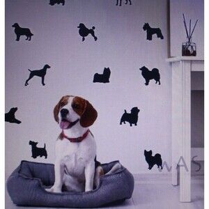 Set Of 18 Dog Silhouette PVC Wall Decals Black Home Decor Wall Art NIP